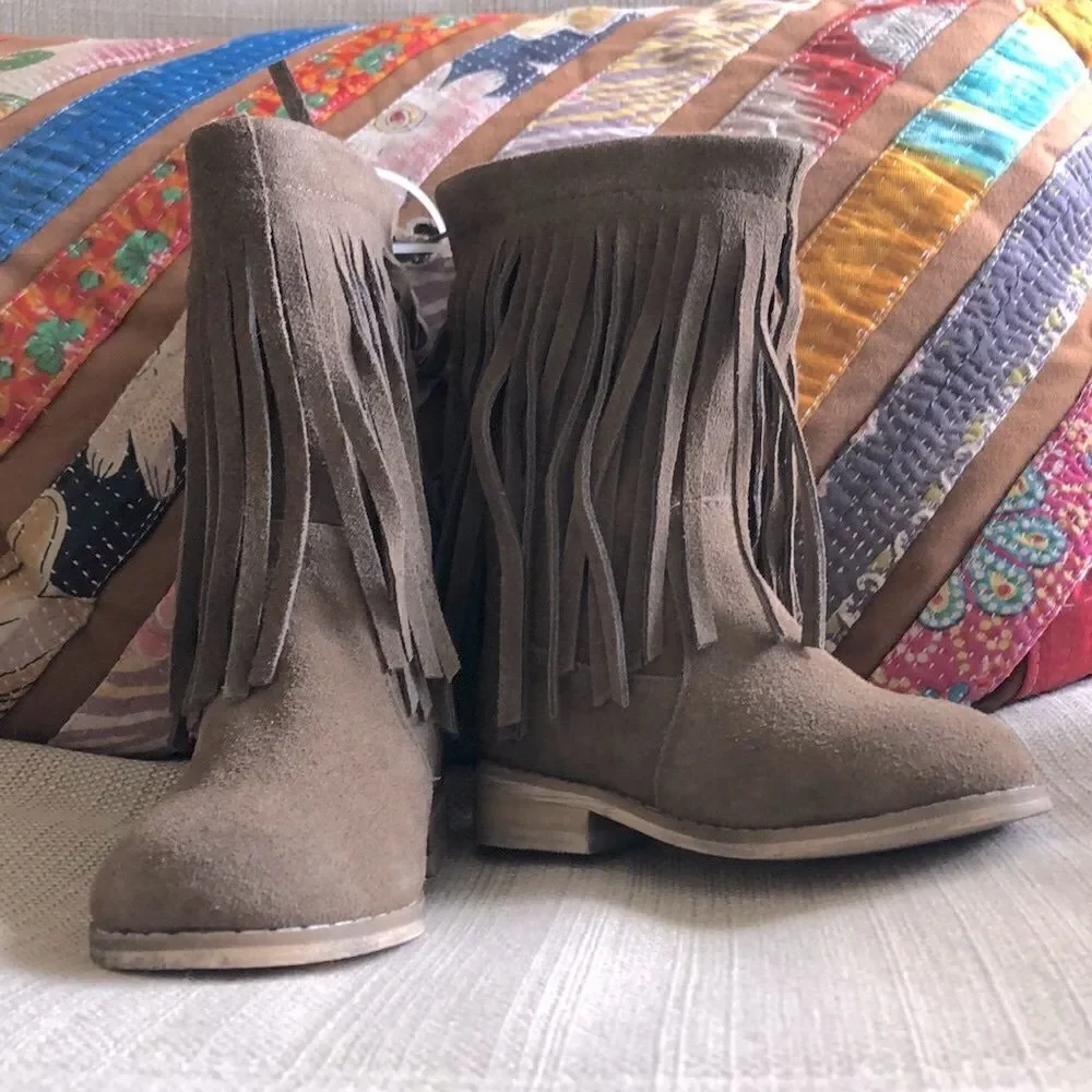 Joyfolie Genuine Suede Fringe Baby Boots